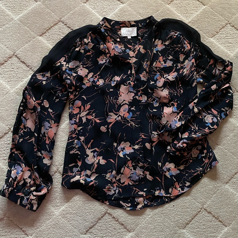 Floral Long Sleeve Silk Blouse